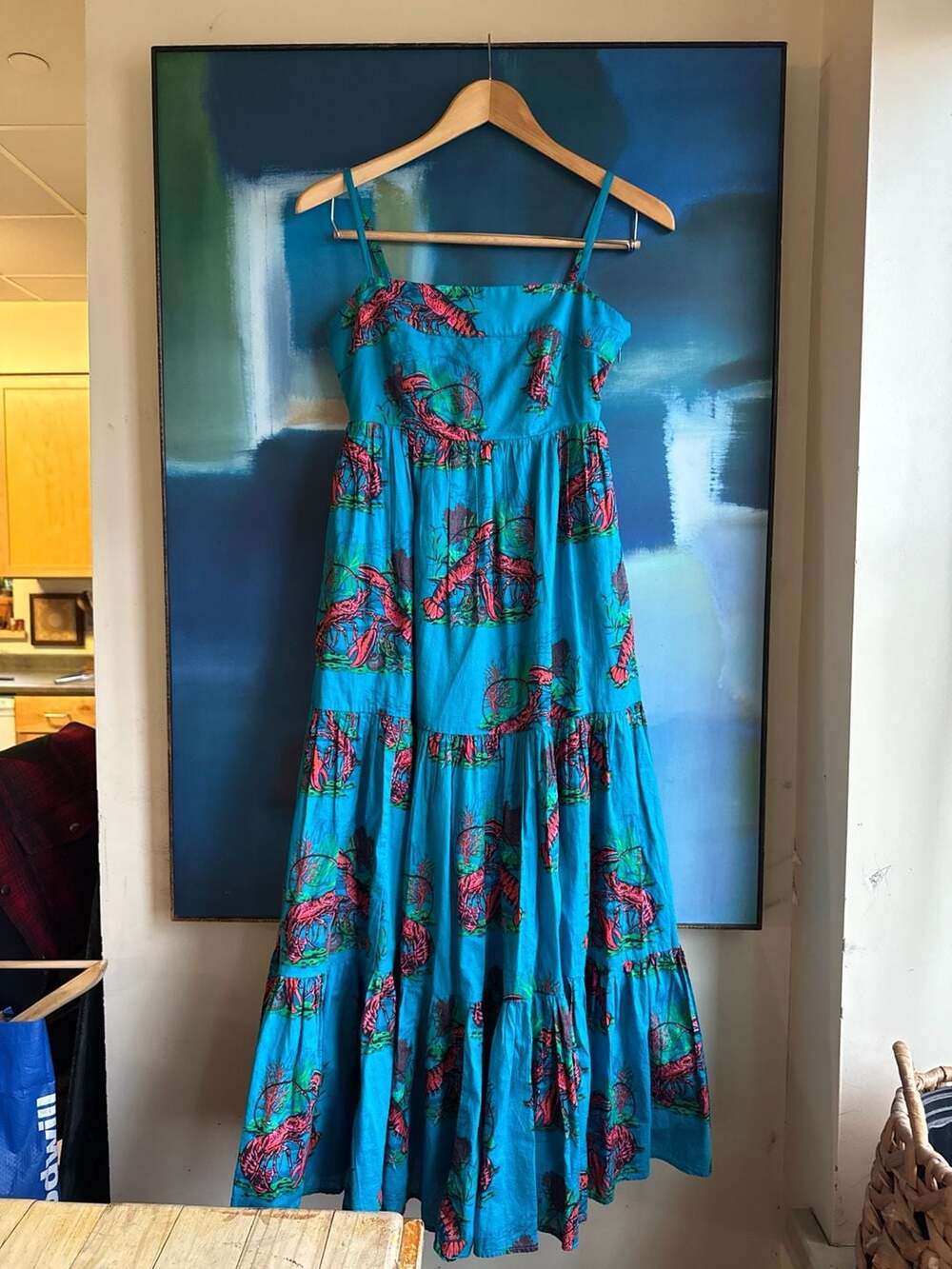 J.Crew Tiered Maxi Dress in Ultramarine Red Lobster Print Cotton Print